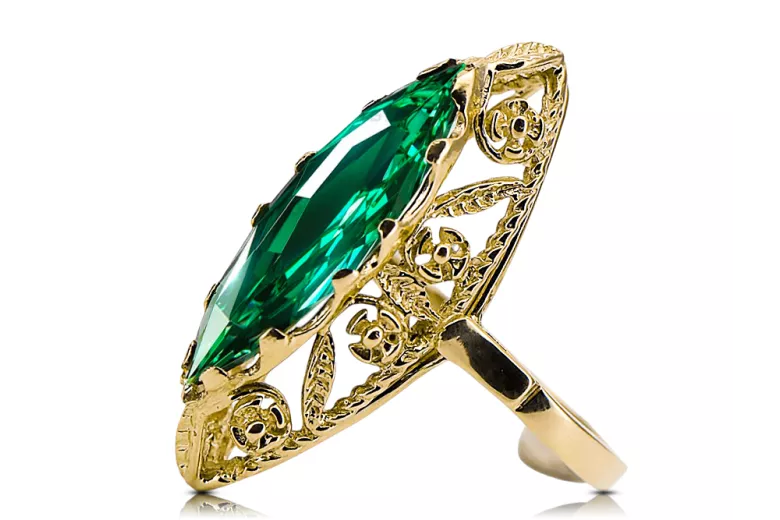 Ring Vintage style Emerald 14K Yellow gold vrc005y
